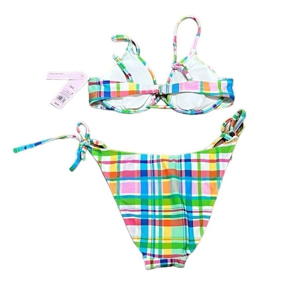 NWT Wild Fable Junior’s 2 Piece Multicolor Plaid Swimsuit, Low Rise High Leg, S - Picture 5 of 10